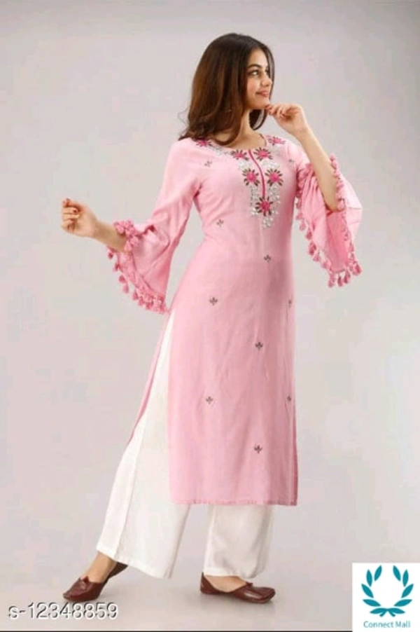 Women's Embroidered Cotton Kurti - L, Pink, Cotton